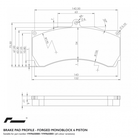 VWR Replacement Brake Pads for RacingLine 6-Piston Calipers